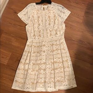 White Lace Dress with Tan Slip (Sewn in)